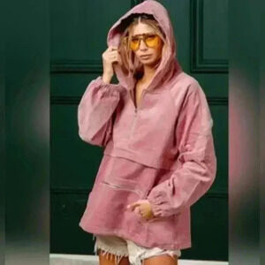 BIBI half zip Corduroy Hoodie Pullover  Size L